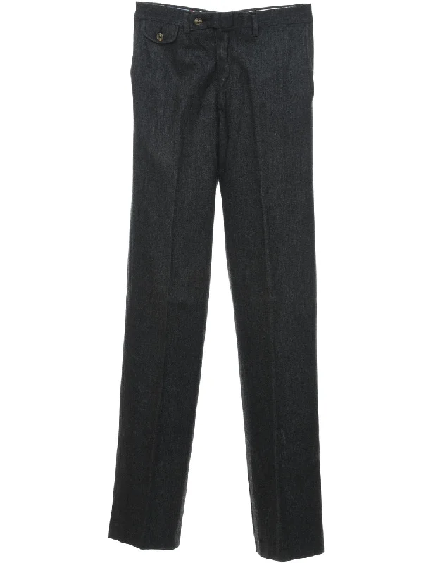 Navy Tapered Button Detail Trousers - W28 L36