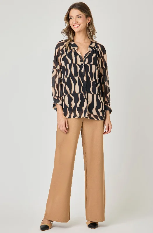 Weekend Deals to Make You Smile Printed Open-Collar Chiffon Blouse