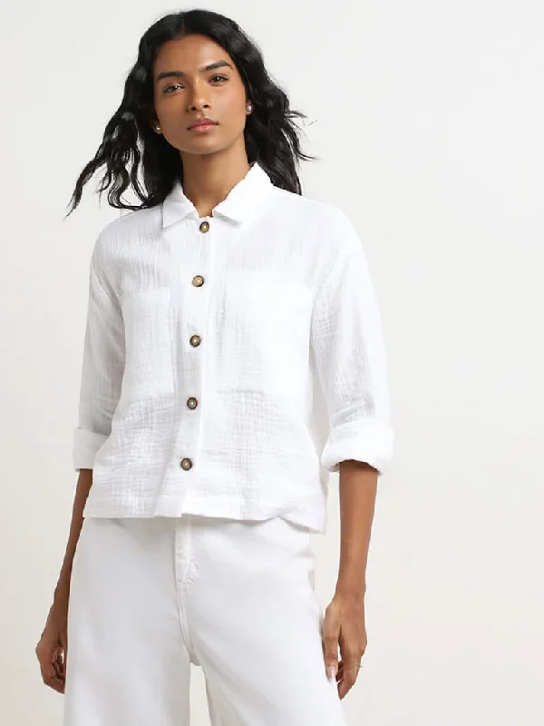 Early Bird Discount LOV Off-White Textured Cotton Shirt