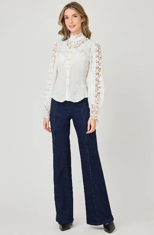 Buy Today Embroidered Lace Blouse with Ballon Sleeves
