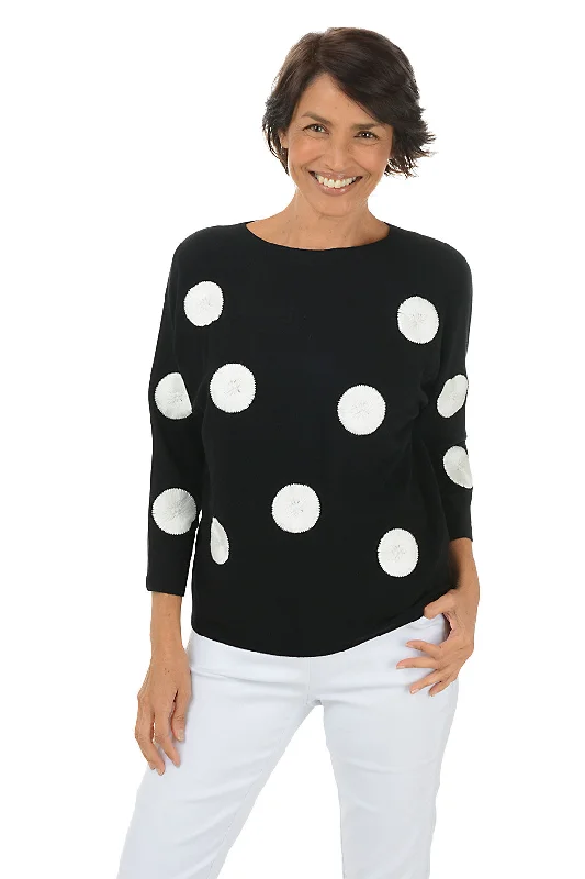 Weekend Savings Extravaganza Black Polka Dot Embroidered Sweater