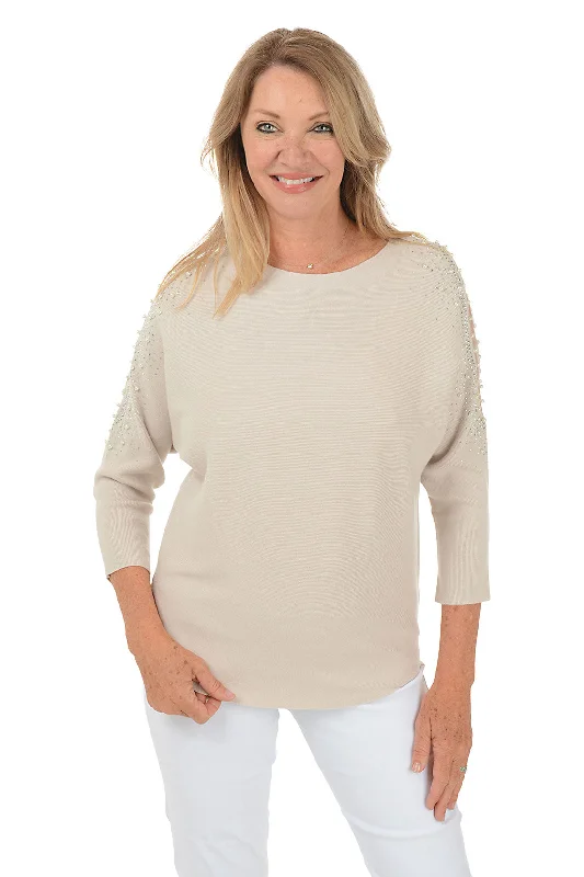 Closeout Pearl Embellished Mesh Dolman Sleeve Sweater