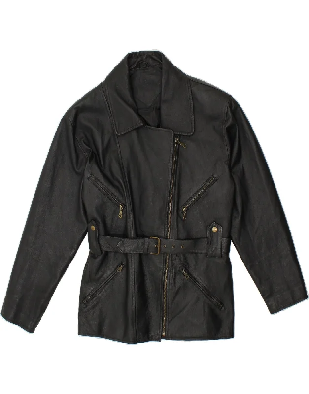 Special Price VINTAGE Womens Leather Jacket UK 10 Small Black Leather