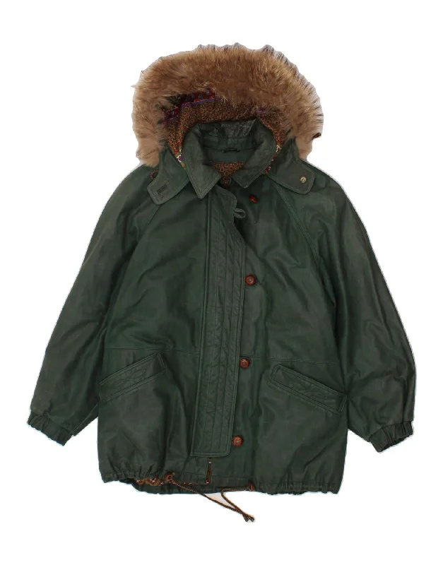 Weekend Wonders Await! VINTAGE Womens Oversized Hooded Leather Jacket IT 46 Large Green Weekend Wonders Await! VINTAGE Womens Oversized Hooded Leather Jacket IT 46 Large Green