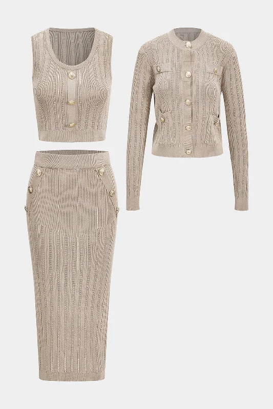 Year-End Sale Knit Bottom Tank Top And Cardigan And Skirt Set