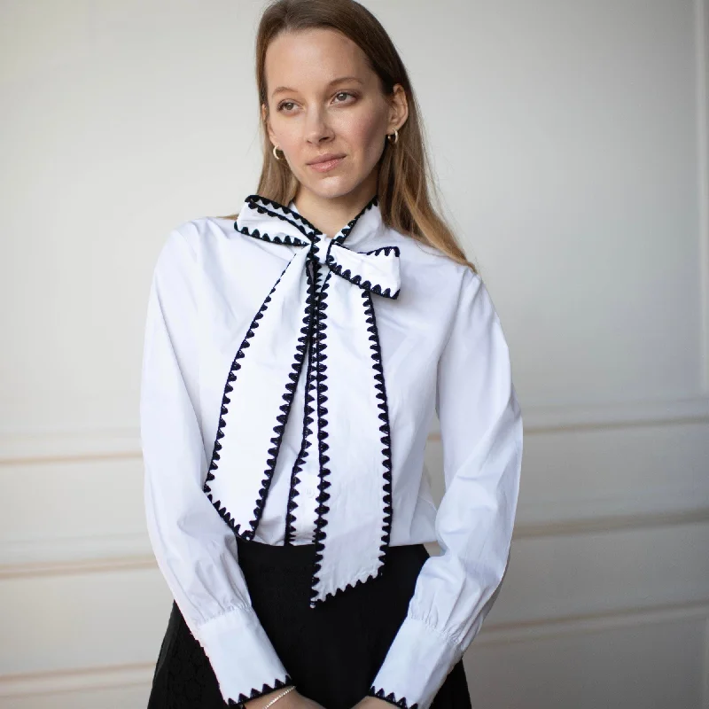 Savings Soar This Weekend Bow Tie Blouse | Black stitching [Final Sale]