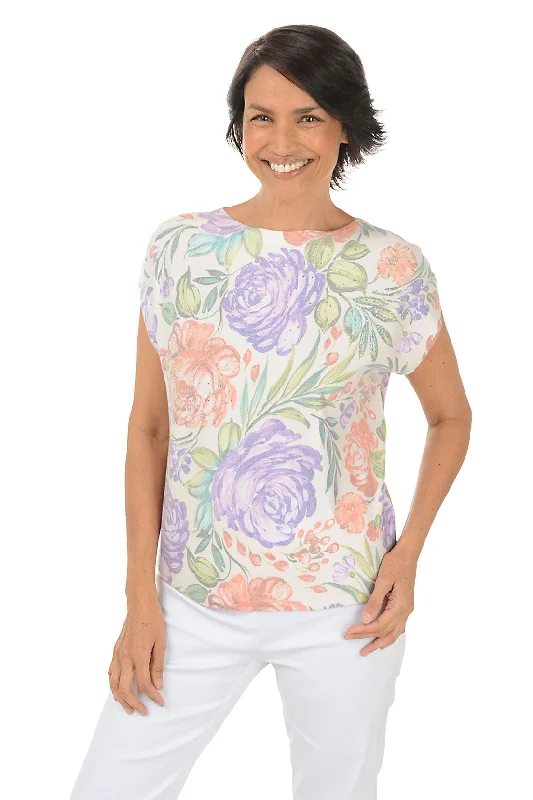 Discount Mania Rose Bouquet Rhinestone Cap Sleeve Sweater