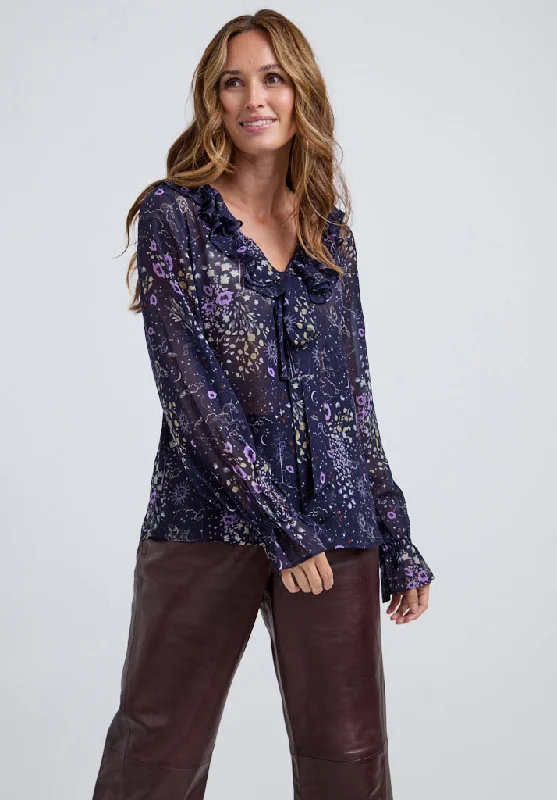New Markdowns Joni Ruffle Neck Zodiac Print Blouse In Multi