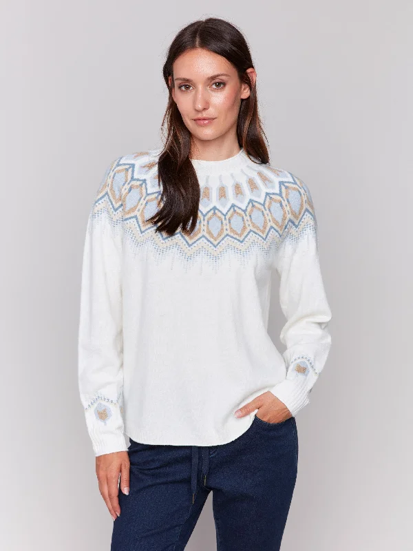 Overstock Clearance Jacquard Knit Ski Sweater - Cream