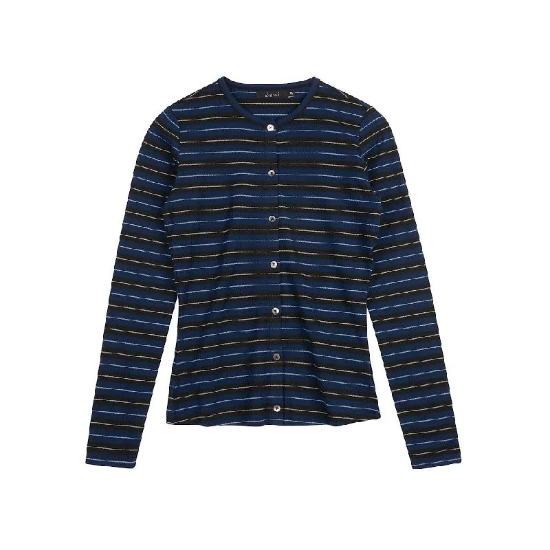 Closeout Deal Shimmer Striped Cardi | Blue