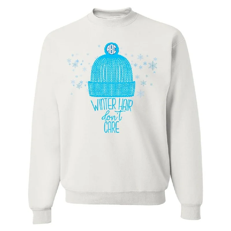 Price Smash Monogrammed 'Winter Hair, Don't Care' Crewneck Sweatshirt