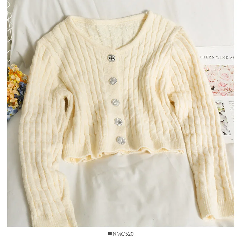 Holiday Sale Sweater women's autumn short single breasted long sleeved cardigan top  1970