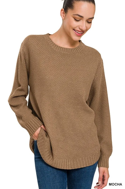 Weekend Deals to Brighten Your Day Hi-Low Long Sleeve Round Neck Sweater