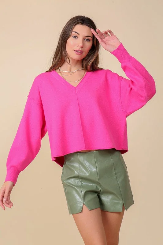 Act Now SOLID DROP SHOULDER V NECK TOP
