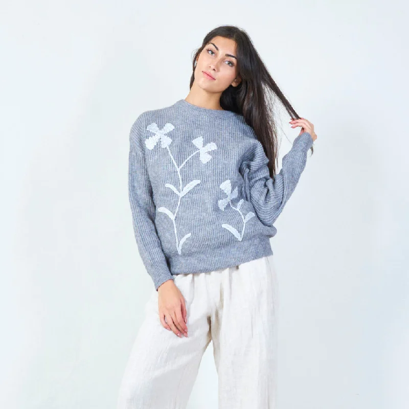 Warehouse Sale Sequin floral embroidered knit sweater wholesale