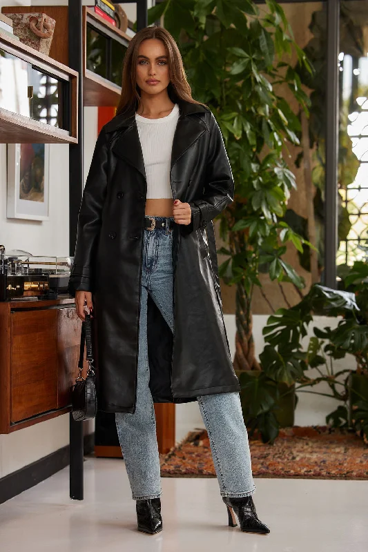 Half Price Brynne Faux Leather Black Trench