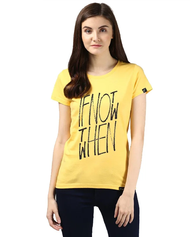 Anniversary Sale Womens Half Sleeve Ifnot Printed Yellow Color Tshirts