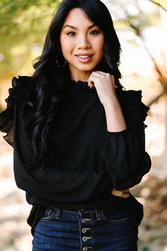Weekend Discounts to Enjoy Just Can't Wait Black Ruffled Blouse