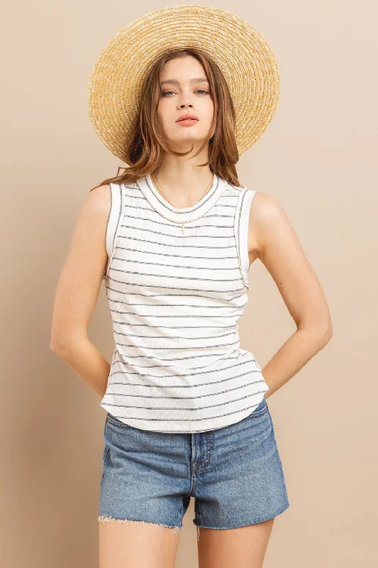 Unbeatable Prices Ces Femme Striped Round Neck Tank