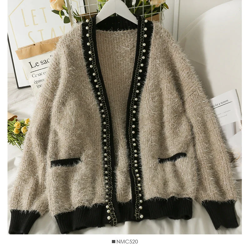 Discount Extravaganza Hong Kong style retro nail bead medium long cardigan loose Long Sleeve Jacket Women  2042