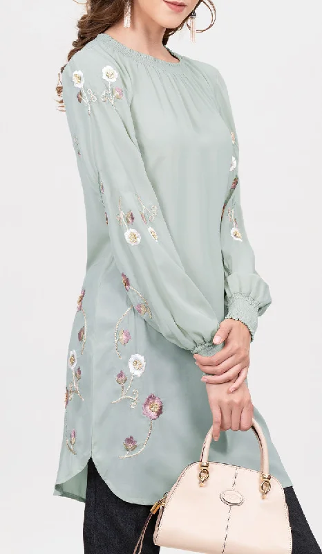 Don't Wait Iman Embroidered Formal Long Modest Tunic - Sage