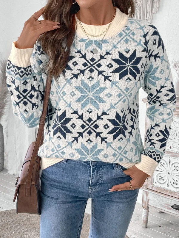 Seasonal Sale Graphic Round Neck Long Sleeve Sweater