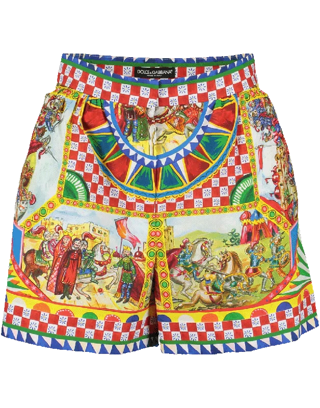 Price Drop Alert Textured Trim Print Poplin Shorts