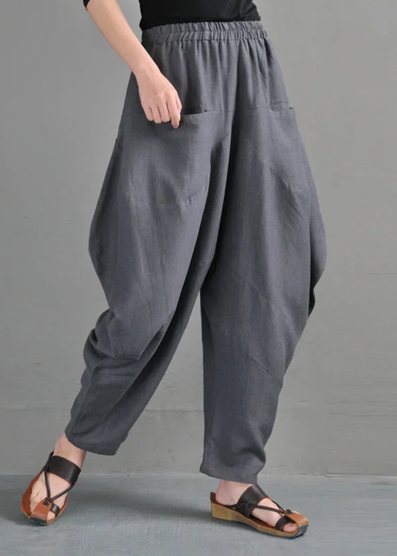 Weekend Bargains to Enjoy Vintage Grey Pockets Patchwork Lantern Pants Summer