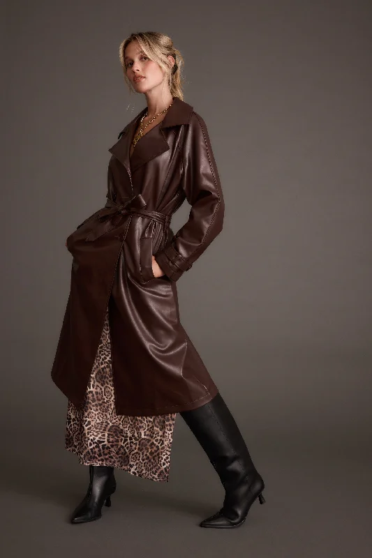 Weekend Deals That Amaze Brynne Faux Leather Mahogany Brown Trench