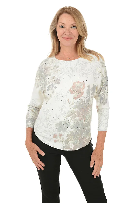 Midnight Madness Peony Jeweled Dolman Sleeve Sweater