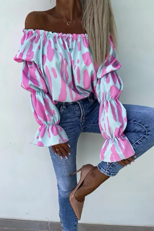 Year-End Clearance Karter Blue Print Bardot Top