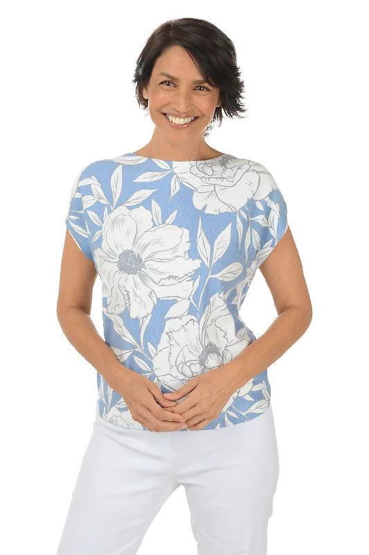 Huge Savings Blossoms Scoop Neck Cap Sleeve Sweater