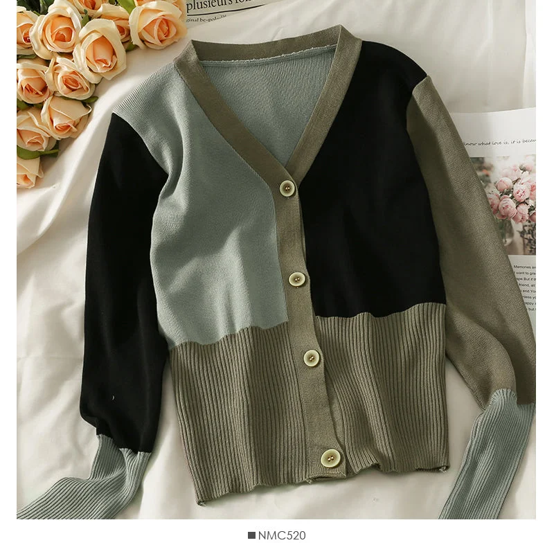 Crazy Savings Hong Kong Vintage contrast stitched single breasted cardigan top women's  2024