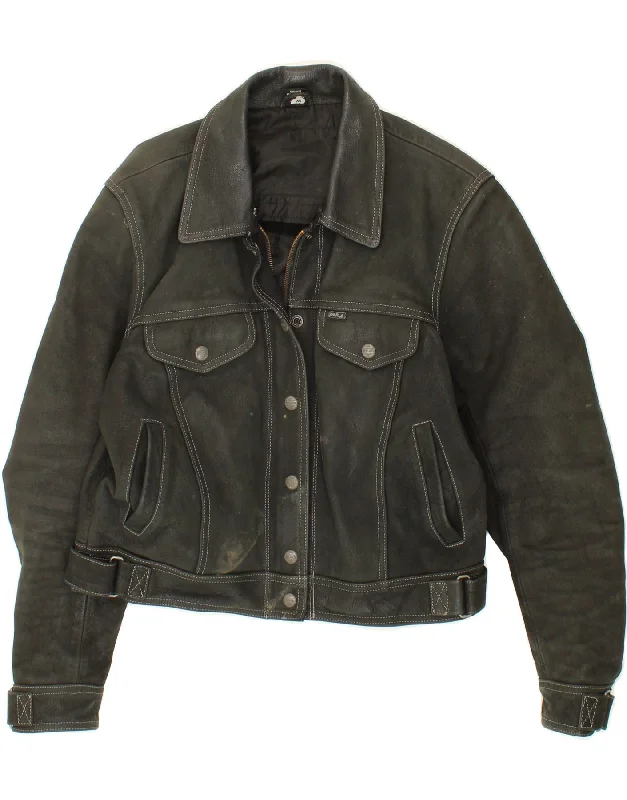 Now or Never VINTAGE Womens Loose Fit Crop Leather Jacket UK 14 Medium Black Leather Now or Never VINTAGE Womens Loose Fit Crop Leather Jacket UK 14 Medium Black Leather