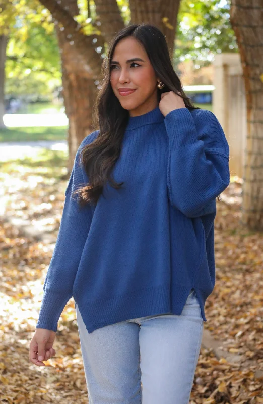 Weekend Deals That Amaze An Eye For You Blue Mock Neck Sweater