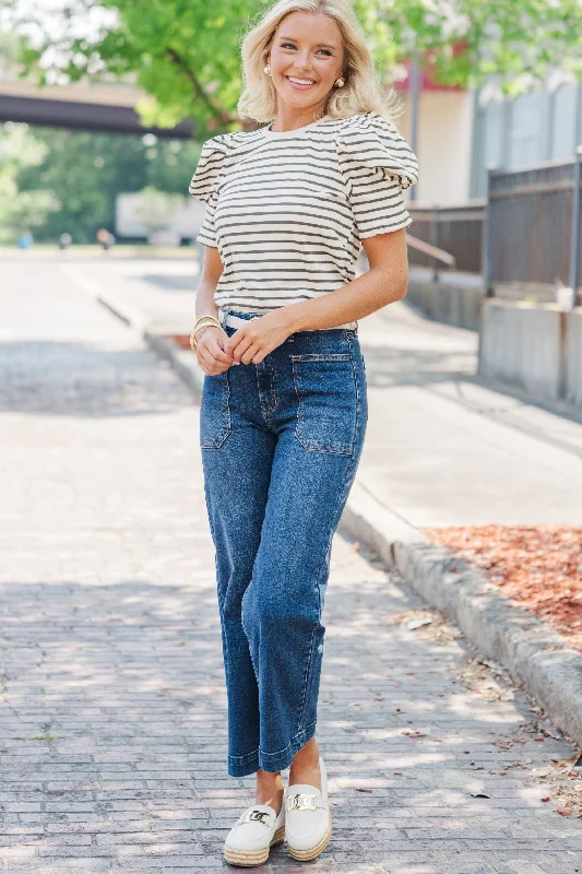 Best Deals Make It Yours Olive Green Striped Top