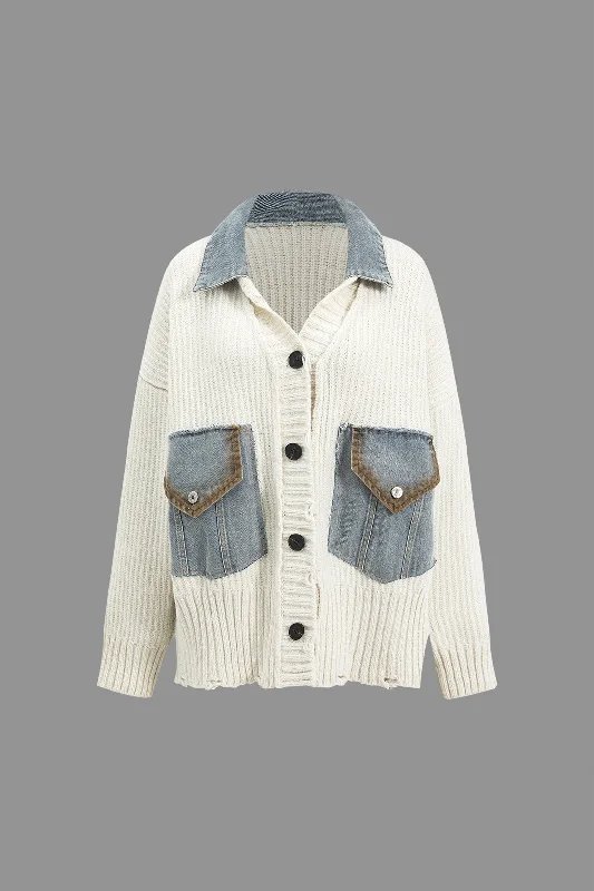 The Best Prices Knit Denim Patchwork Cardigan