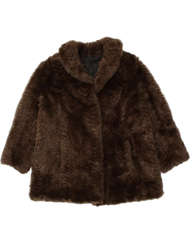 Don't Delay VINTAGE Womens Faux Fur Overcoat UK 18 XL Brown