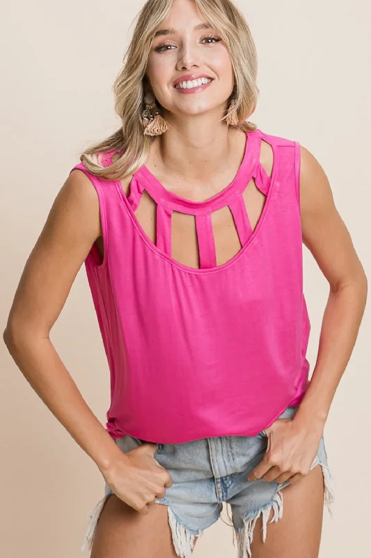 Major Savings BiBi Cutout Round Neck Sleeveless Top