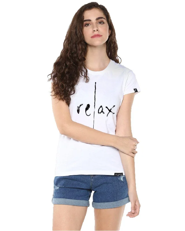 Weekend Bargains to Savor Womens Half Sleeve Relax Printed White Color Tshirts