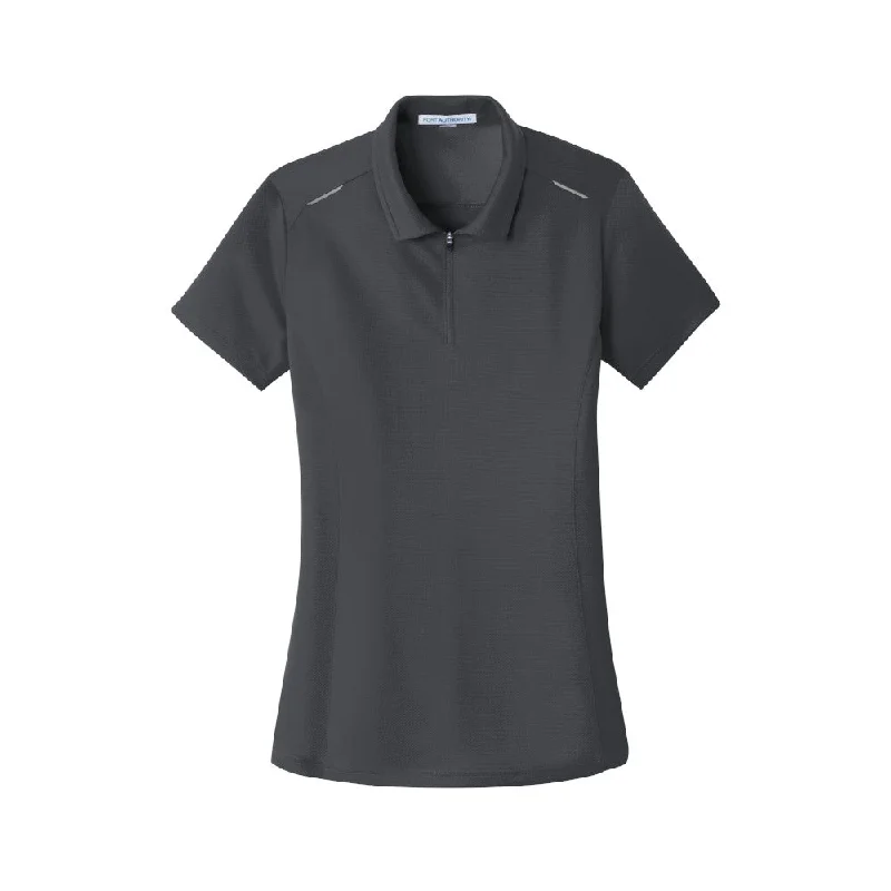 Special Discount Port Authority Ladies Pinpoint Mesh Zip Polo