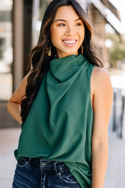 Blowout Deals Tell Your Story Hunter Green Cowl Neck Tank