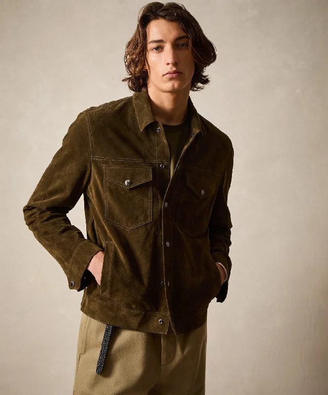 Italian Suede Snap Dylan Jacket in Olive