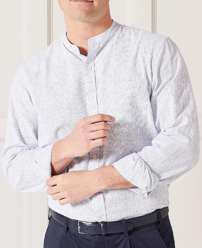 White Navy Stripe Linen-Blend Shirt