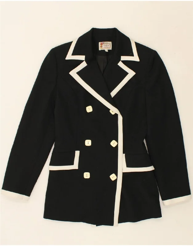 Price Drop HALFON Womens Double Breasted Blazer Jacket IT 42 Medium Black Polyester