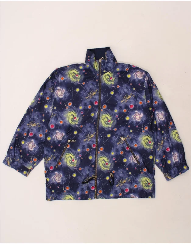 Early Access VINTAGE Womens Abstract Pattern Windbreaker Jacket UK 16 Large Navy Blue