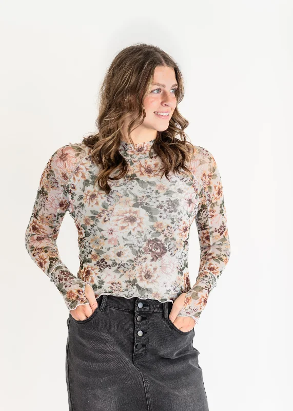 Savings Galore Mesh Floral Long Sleeve Top - FINAL SALE