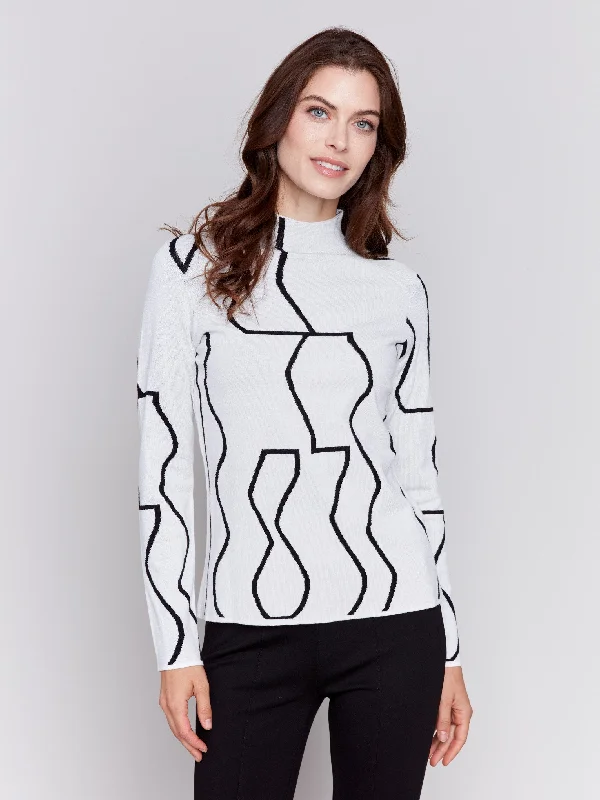 Can't Miss Reversible Jacquard Mock Neck Sweater - Black & Cream