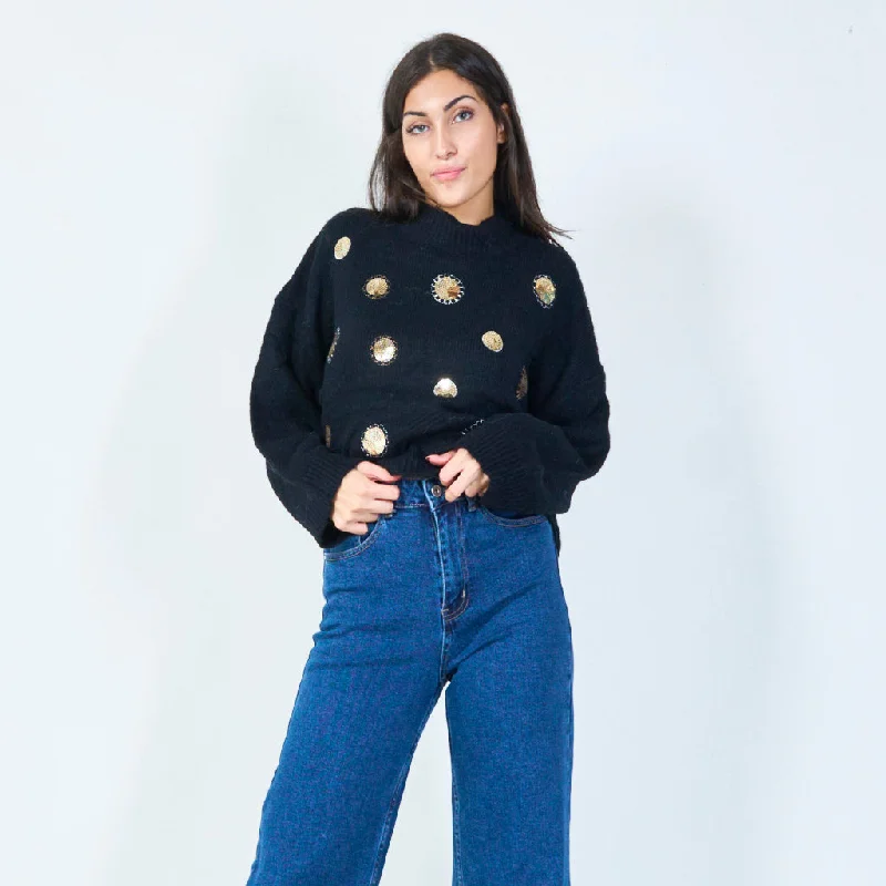 Price Reduction Embellished round neck sweater wholesale