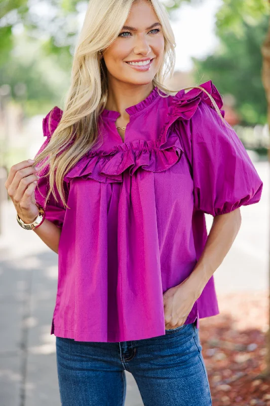 Weekend Deal Make Your Choices Magenta Ruffled Blouse
